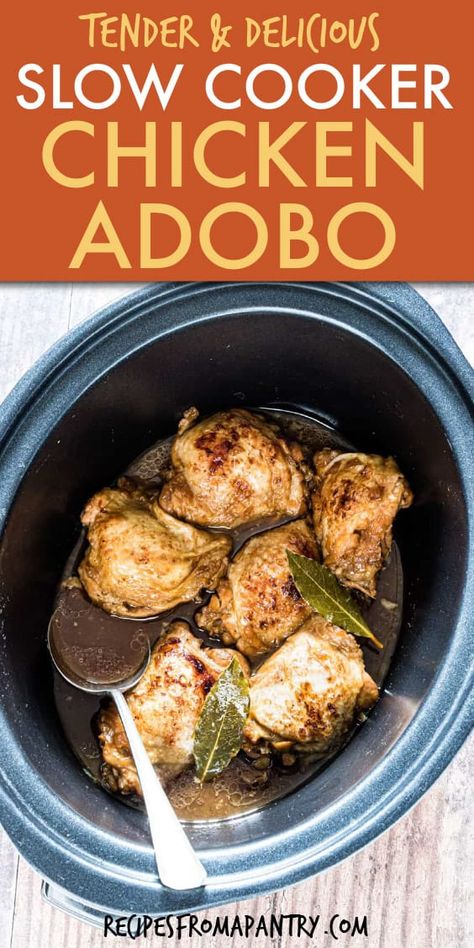 Slow Cooker Chicken Adobo Filipino, Chicken Adobo Recipe Crockpot, Coconut Chicken Adobo, Filipino Chicken Adobo Crockpot, Adobe Chicken Crockpot, Slow Cooker Chicken Adobo, Adobo Chicken Filipino Crock Pot, Crockpot Chicken Adobo Filipino, Filipino Crockpot Recipes