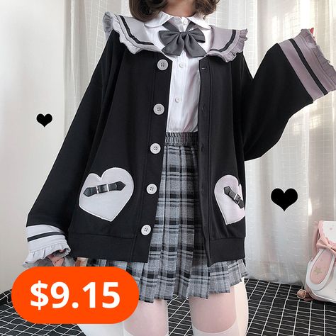 Loose Cardigan Jacket Ruffled Navy Bsd Oc, Style Kawaii, Navy Coat, Parcel Delivery, Loose Cardigan, Kawaii Fashion Outfits, Cute Jackets, Japanese Outfits, Customs Clearance