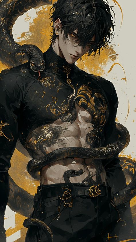 Strong Man Character Design, Naga Oc Male, Snake Man Art, Snake Character Design Male, God Character Design Male, Half Snake Half Human, Human Oc Male, Snake Character Design, Twin Character Design Male