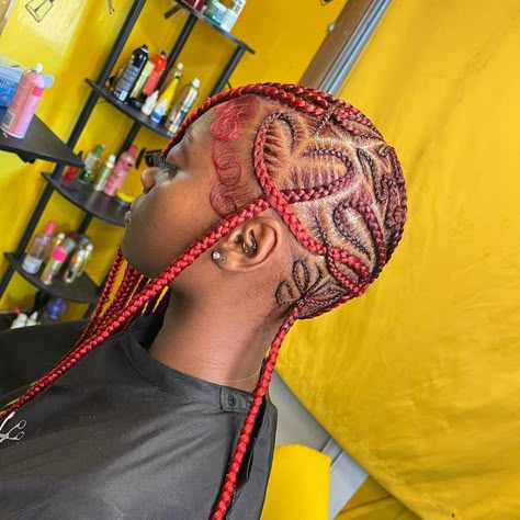 Creative Lemonade Braids, Lemonade Braids With Star Design, Design Lemonade Braids, Lemonade Braids Designs, Lemonade Braids Tutorial, Red Lemonade Braids, Lemonade Braids With Designs, Freestyle Lemonade Braids, Lemonade Braids Kids