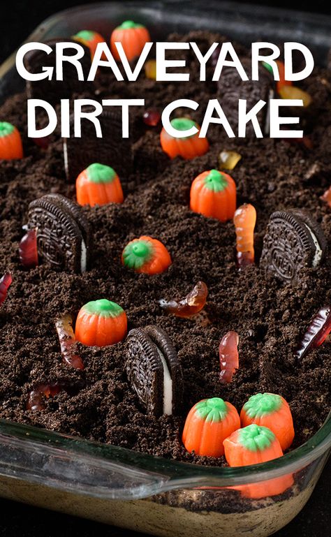 Dirt Cake With Gummy Worms Halloween, Halloween Graveyard Snack, Graveyard Dirt Cake Halloween Desserts, Dirt Graveyard Dessert, Dirt Pudding Recipe Halloween, Oreo Dirt Cake Halloween, Oreo Graveyard Dessert, Halloween Graveyard Dirt Cake, Grave Yard Dirt Cake