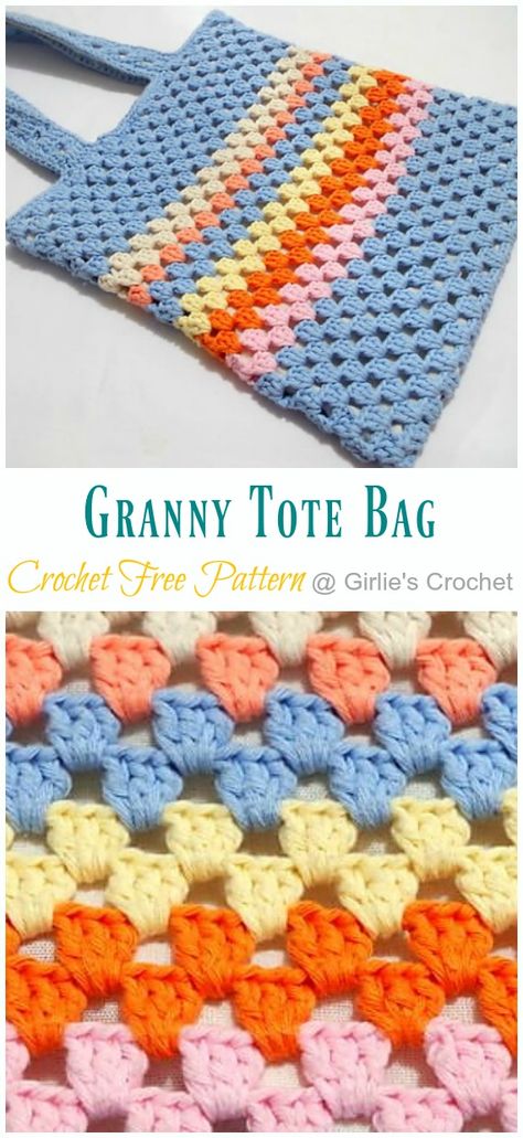 Summer Granny Strip Tote Bag Crochet Free Patterns Granny Square Haken, Tote Crochet, Tote Bag Crochet, Crochet Free Patterns, Free Crochet Bag, Crochet Bag Pattern Free, Crochet Blanket Designs, Crochet Gratis, Crochet Market Bag