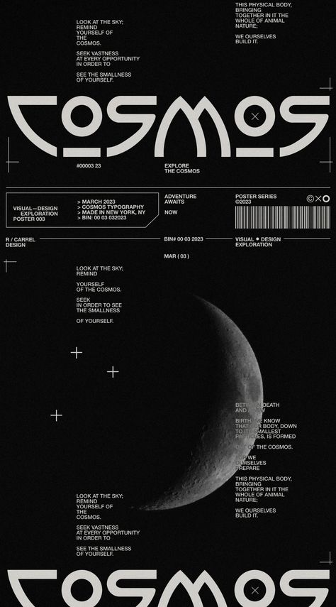 Cosmos — Ryan Carrel (Design) Astronomy Poster Design, Cosmos Graphic Design, Multiverse Graphic Design, Space Theme Graphic Design, Astronomy Graphic Design, Space Typography Design, Cosmic Graphic Design, Scifi Graphic Design, Celestial Graphic Design