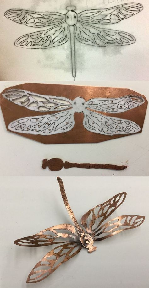 Feuille Aluminium Art, Lon Bia, Metal Embossing Art, Aluminum Can Crafts, Metal Jewelry Making, Copper Jewellery, Handmade Silver Jewellery, Dragonfly Jewelry, Metalsmithing Jewelry