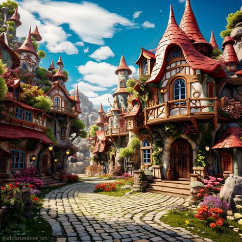 Fairytale Environment, Fairy Tale Village, Fairytale Village, Magical Village, Fairy Town, Elf Village, Tuscany House, Fantasy Cottage, Fantasy Village