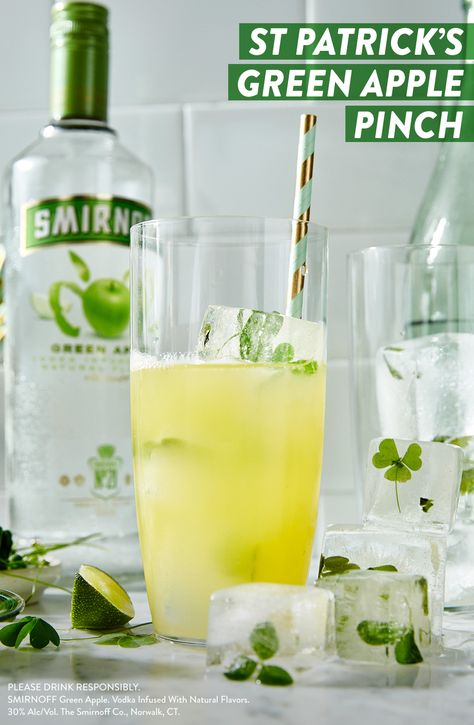 In a pinch for something unexpected this St. Patrick’s Day? This refreshing Smirnoff Green Apple and Pineapple cocktail is sure to surprise all the lads and lasses at your party. #RECIPE: 1.5oz Smirnoff Green Apple, 3oz pineapple juice, and pineapple + lime garnish. Smirnoff Green Apple, Lime Garnish, Pineapple Cocktail, Pineapple Juice, Party Drinks, Refreshing Drinks, Green Apple, Cocktail Drinks, Mixed Drinks