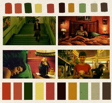 Amelie Colour Palette, Amelie Color Palette, Colour Palette Photography, Warm Toned Color Palette, Colourful Cinematography, Amelie Cinematography, Films Color Palette, Color Palette Cinematography, Theater Color Palette