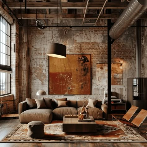 Staircase Luxury, Industrial Loft Apartment, Industrial Style Interior Design, Apartment Vintage, Dark Apartment, Industrial Chic Interior, Metal Staircase, Loft Style Living, Industrial Loft Design