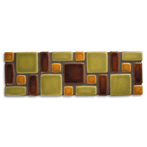 "E" Pattern 4x12 Mosaic Blend, Olive Colorway Mid Century Color Scheme, Arts And Crafts Fireplace, Relief Tile, Mid Century Kitchen Remodel, Mid Century Modern Exterior, Slate Fireplace, Mexican Colors, Mid Century Modern Interior Design, Mid Century Colors