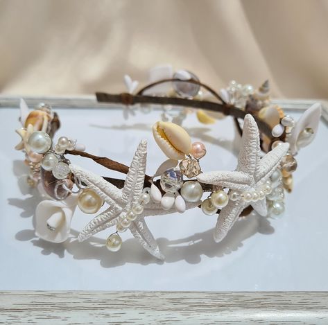 Seashell Headpiece, Star Hair Accessories, Beach Wedding Headpieces, Mermaid Tiara, Seashell Hair, Beach Hair Accessories, Decorative Hair Combs, Pearl Headpiece, Floral Tape