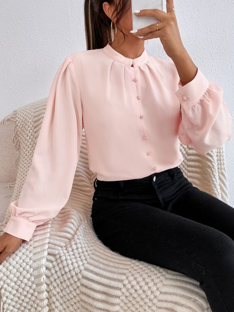 Office Blouse Designs, Shomiz Blouses Fashion, Shomiz Blouses, Muslim Girl Outfits, Classy Blouses, Light Blue Blouse, Women Blouses Fashion, Puff Sleeve Blouse, Women Blouses