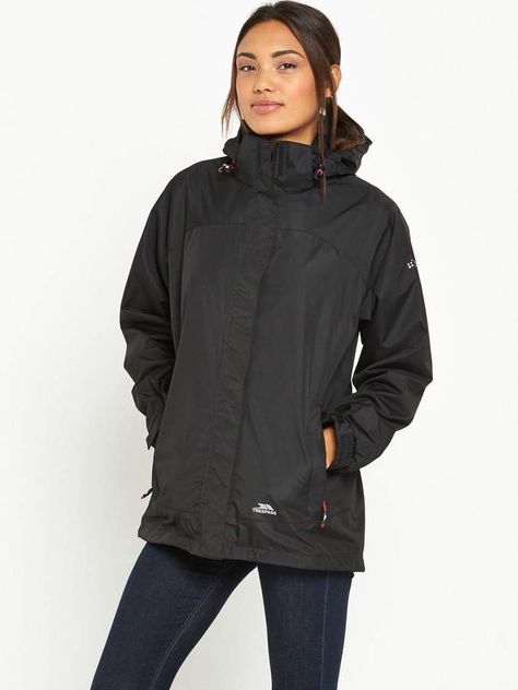 Trespass Nasu II Waterproof Jacket - Black #travel #hiking #clothes #backpacking #rain #coat #jacket Black Waterproof Hooded Jacket For Hiking, Waterproof Black Hiking Outerwear, Winter Waterproof Black Track Jacket, Nike Black Waterproof Outerwear, Black Moisture-wicking Hooded Jacket For Outdoor, Raincoat Outfit, Winter Coat Outfits, Coat Street Style, Long Rain Coat