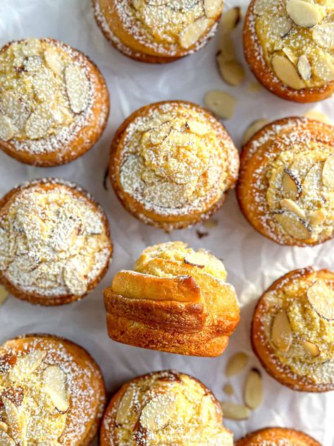 The Best Almond Croissant Muffins (Cruffins) - But First We Brunch! Croissant Rolls Recipes, Almond Croissant Muffins, Almond Croissant Cheesecake, Cruffins With Puff Pastry, Croissant Donut Recipe, Brunch Dessert Ideas, Croissant Muffins, Brunch Breakfast Ideas, Almond Croissant Recipe