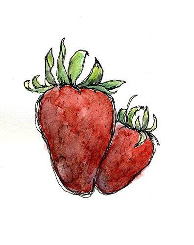 Ink With Watercolor, Strawberry Drawing, Strawberry Watercolor, Short Cake, Strawberry Art, Fruits Drawing, Pen And Wash, Strawberry Syrup, Watercolour Inspiration