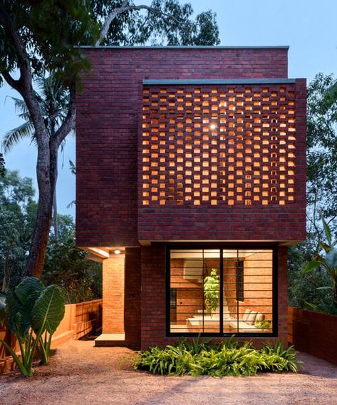 step inside this narrow brick house by srijit srinivas, a lush oasis in india Iron Grill Design, Portico Design, Cluster House, David Chipperfield Architects, Shade Design, Iron Grill, Internal Courtyard, Narrow House, Interior Design Elements