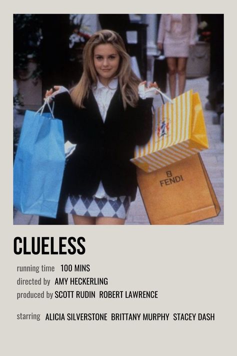 minimalistic polaroid aesthetic poster for clueless Clueless Poster, Movie Poster Polaroid, Minimalist Board, Clueless Aesthetic, Poster Polaroid, Minimal Posters, Polaroid Aesthetic, Stacey Dash, Brittany Murphy