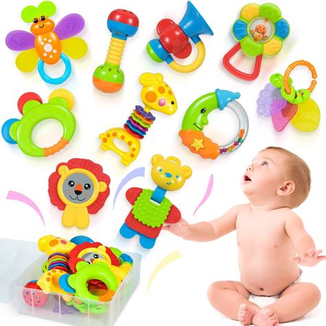 PRICES MAY VARY. 【10pcs Developmental Infant Toys Set】The baby rattle toys set includes a variety of interesting patterns, looking like animals, fruits, flowers, or musical instruments with bright colors. It will teach your 3+ month old baby about the shapes and colors effortlessly by playing with these baby essential toys. The learning toys will capture little ones' attention and encourage them to get moving. 【Superior Sensory and Musical Toys 】The boys girls toys are selected as the most suita Teething Toys For Babies, Infant Toys, Best Baby Toys, 3 Month Old Baby, Baby Boy Toys, Toys For Babies, Interesting Patterns, Girls Toys, Baby Toys Rattles