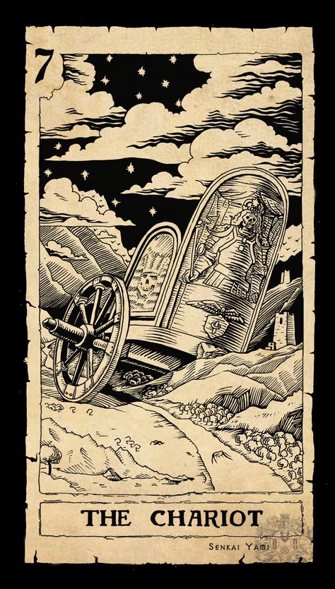 Arcane Limbus Tarot, Senkai Yami, Tarot Cards Art Illustration, The Chariot Tarot, Kartu Tarot, Vintage Tarot Cards, Tarot Card Tattoo, Tarot Tattoo, Arte Occulta