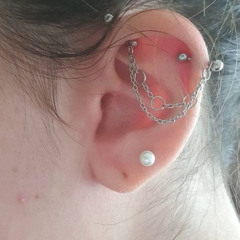 Industrial Barbell Industrial piercing Jewelry Industrial | Etsy Cute Industrial Piercing, Industrial Bar Earring, Industrial Bar Piercing, Industrial Piercing Barbells, Ear Piercings Industrial, Earrings With Chain, Industrial Earrings, Industrial Piercing Jewelry, Helix Jewelry