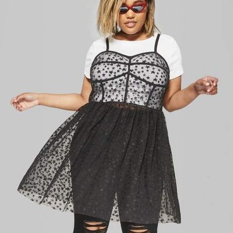 Wild Fable Women's Plus Size Strappy Sheer Mesh Dress - Wild Fable Black Style Outfits Plus Size, Glam Rock Style Outfits, Glam Rock Outfit, Plus Size Glam, Modest Plus Size Fashion, Tulle Skirt Plus Size, Plus Size Fashion For Women Summer, Short Plus Size Fashion, Glam Rock Style