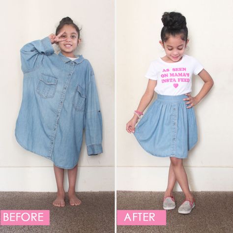 Upcycled Kids Clothes, Shirt To Skirt, Shirt Upcycle Diy, Clothing Tricks, Rock Tutorial, Library Lounge, Ropa Upcycling, Upcycled Shirt, Upcycle Diy