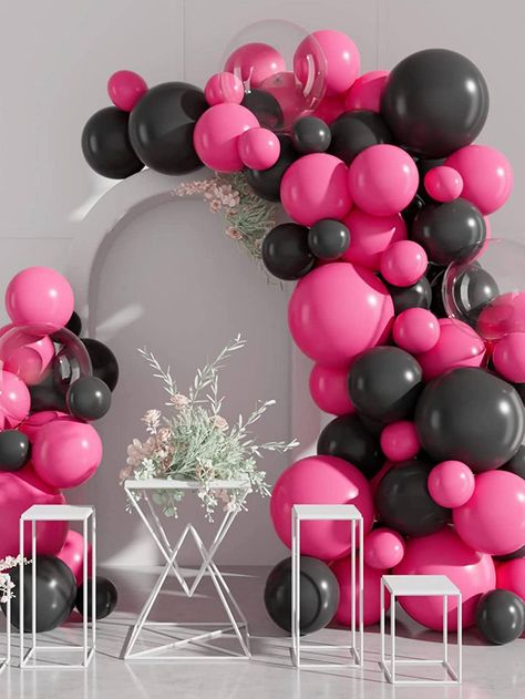 Bachelorette Party Black, Pink Balloon Arch, Bobo Balloons, 18th Birthday Decorations, Garland Arch, Arch Kit, Black Hot Pink, Pink Balloons, 15th Birthday