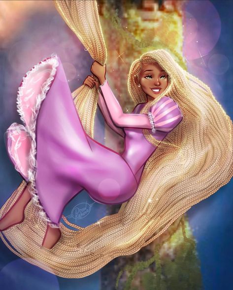 Black Rapunzel, Rapunzel Cosplay, Walt Disney Pictures, Animated Drawings, Cute Art Styles, Alternative Outfits, Art Tutorials Drawing, Black Women Art, Black Artists