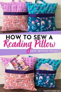 Pillow Sewing, Reading Pillows, Birds Fabric, Sewing Machine Projects, Book Pillow, Pocket Pillow, Reading Pillow, Xmas Trees, Sew Ins