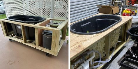 DIY Cold Plunge Spotlight: Evan's Stock Tank Cold Plunge Stock Tank Cold Plunge, Diy Cold Plunge, Poly Stock Tank, Patio Water Feature, Diy Stock Tank, Metal Trough, Mountain Home Interiors, Cold Plunge, Duck House