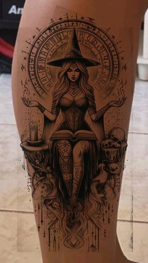 Vampire Tattoo For Women, Girly Leg Tattoos, Back Leg Tattoos Women, Half Back Tattoos Women, Eerie Tattoos, Witch Tattoos For Women, Female Thigh Tattoos, Gargoyle Tattoo For Women, Occult Tattoos