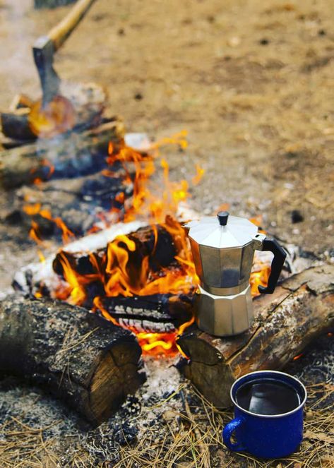 A Moka Pot/Stove top Espresso Maker. This is how I make coffee at home (usually). This is also my favorite way to make coffee when I go camping. It makes consistently good coffee. It is durable and fits well in a pack or car trunk. While this might be good for keeping coffee warm by the fire, it should only be used with a gas or electric stove, and even then you'll need to be careful the handle isn't over the burner. #enjoyjava #coffee #gifts #giftideas Minimalist Camping Gear, Coffee While Camping, Arte Cowboy, Camping Coffee Maker, Cowboy Coffee, Camping Aesthetic, Make Coffee, Moka Pot, Fire Cooking