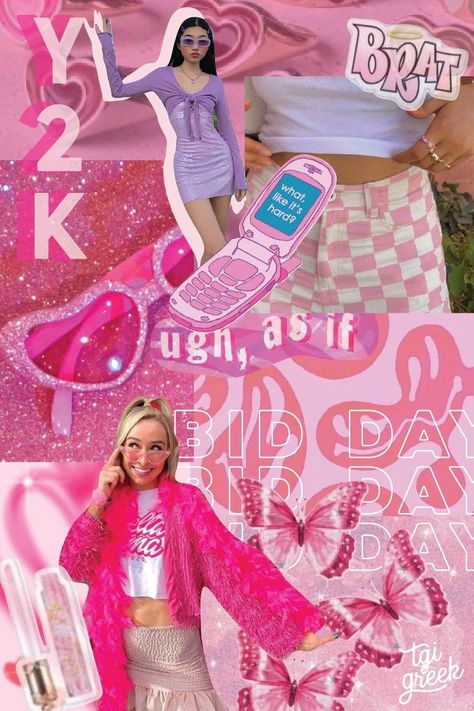 Y2k Bid Day, Pink Winter Party, Pink Bid Day, 2000s Aesthetic Party, Y2k Sorority, Bid Day Ideas, Sorority Recruitment Themes, Sorority Themes, Recruitment Themes