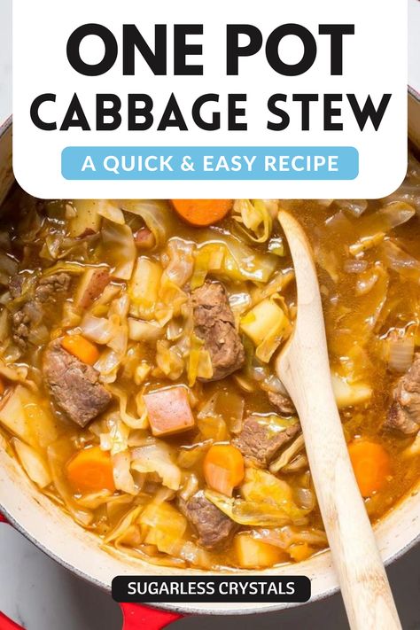 Warm up with this healthy and delicious beef and cabbage stew recipe! Made with tender beef and hearty cabbage, this crockpot or Instant Pot stew is perfect for any night of the week. Follow our easy step-by-step guide and discover how to make the best beef and cabbage stew at home. Try this recipe today and enjoy a cozy and comforting meal! Cabbage Stew Crockpot, Beef Stew With Cabbage, One Pot Cabbage, Shrimp Recipes Baked, Thrifty Recipes, Cabbage Stew Recipe, Crock Pot Stew Meat Recipes, Beef Stew Cubes, Seasonal Dinner Recipes