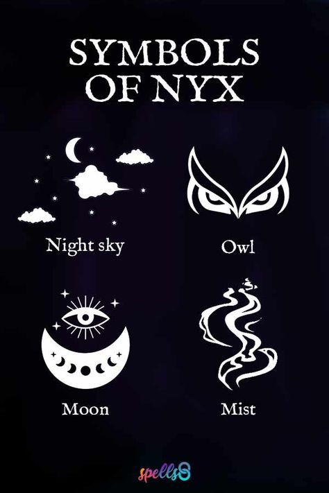 Nyx Symbol, Goddess Of Night, Nyx Goddess, Goddess Names, Goddess Symbols, Goddess Aesthetic, Greek Mythology Tattoos, Witch Spirituality, Goddess Tattoo