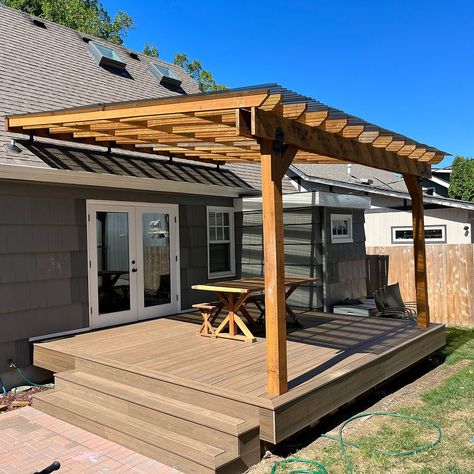 Classic Cedar Pergola with Polycarbonate Roof Supported by LO-PRO Patio Roof Risers | Patio Roof Riser Pergola With Polycarbonate Roof, Roof Riser, Polycarbonate Roof, Covered Patio Design, Cedar Pergola, Rustic Patio, Deck Designs Backyard, Backyard Pergola, Deck With Pergola