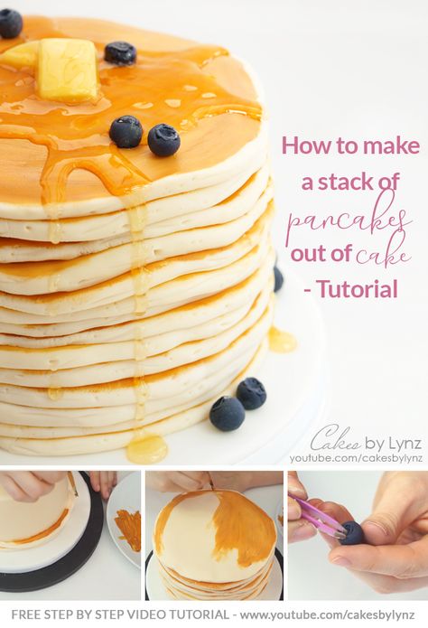 How To Make A Pancake Cake, Stack Of Pancakes Cake, Imposter Cake Ideas, Cake That Looks Like Pancakes, Pancake Cake Ideas, Pancake Cake Recipe, Illusion Cakes Ideas, Pancake Smash Cake, Pancake Stack Cake