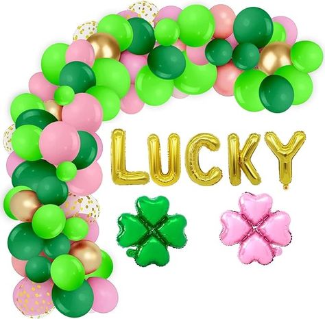 Amazon.com: St. Patrick's Day Balloon Garland Arch Kit LUCKY Foil Balloons Pink leaf clover foil balloon for St. Patrick's Day Party Decorations Irish Birthday Party Supplies : Toys & Games Irish Birthday, Day Party Decorations, Gold Letter Balloons, Bunco Party, Gold Confetti Balloons, Lucky 13, Garland Arch, Diy Garland, Birthday Supplies