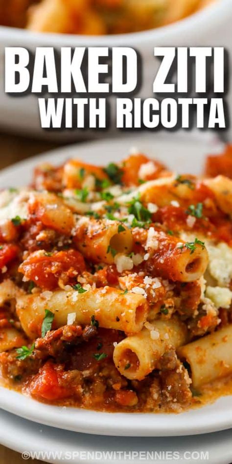 Shrimp Baked Ziti, Ziti Sauce Recipes, Chicken Ziti Bake, Lazy Day Ziti, Christmas Pasta Dinner, Baked Ziti Recipe With Ricotta, Baked Penne With Ricotta, Healthy Baked Ziti Recipe, What Can I Make With Ricotta Cheese