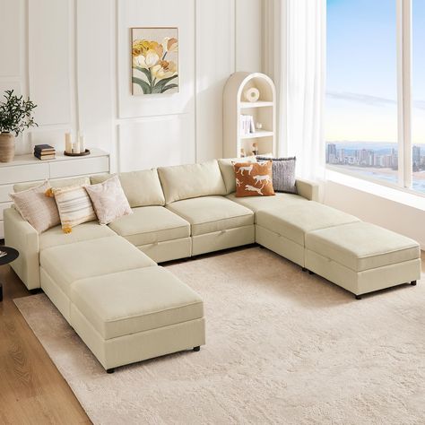 PRICES MAY VARY. 💚【Convertible & Flexible Couch】Available in multiple configurations, the modular couch can be easily rearranged to fit both small and spacious living rooms, family rooms, basement playrooms, etc. To accommodate different occasions and gatherings, the modular combination allows you to pull the armless chair out as a standalone piece. 💚【Sturdy & Comfy】The sleeper sofa are made of a sturdy wood frame and high-quality springs and to overcome the unstable connection problem of modu Sofa For Lounge, Modern Modular Sofas, Storage For Living Room, Modular Couch, Sofa Sleeper, Sectional Sofa Couch, Modular Sectional Sofa, Family Rooms, Spacious Living