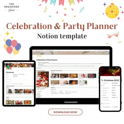 #Notion_Birthday_Template #Everything_In_Time #Party_Organisers #Bio_Happy Notion Birthday Template, Everything In Time, Party Organisers, Event Planning Template, Bio Happy, Notion Templates, Small Business Planner, Notebook Organization, Christmas Planner