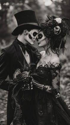 Halloween Couple Photoshoot With Dog, Undead Bride And Groom Costume, Goth Couple Halloween Costume Ideas, Halloween Anniversary Party Ideas, Adult Couples Halloween Costume Ideas, Halloween Bride And Groom Costume, Couples Photoshoot Dark Aesthetic, Halloween Party Costumes Couples, King And Queen Halloween Costumes