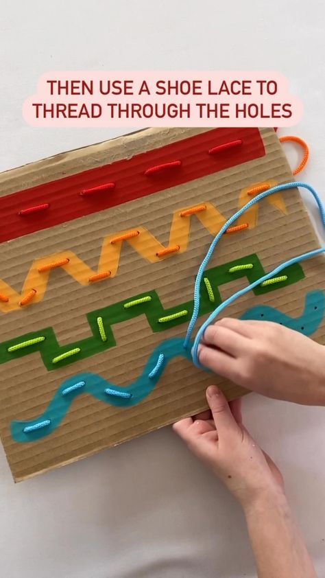 Lacing Cards Diy, Diy Lacing Activity, Line Activities Preschool, Diy Montessori Materials, Lacing Activities For Kids, Diy Lacing Cards, Community Programs, Sewing Activities, Preschool Fine Motor Activities