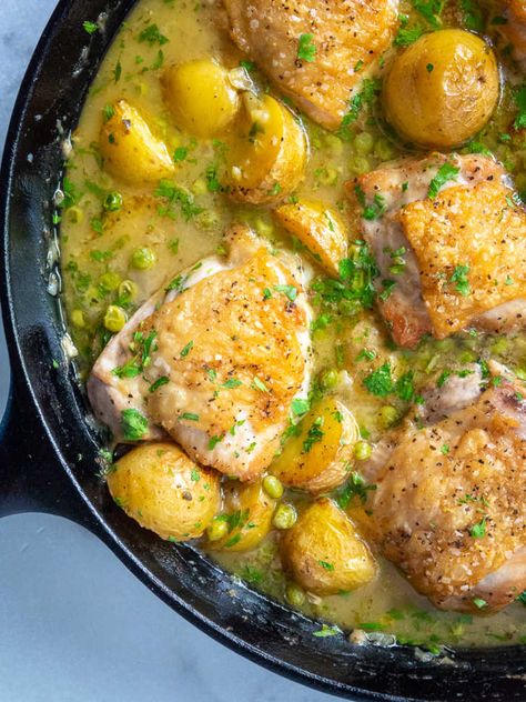 Chicken Vesuvio Recipe, Chicken Vesuvio, Chicken Thighs Dinner, Golden Potatoes, New York Times Cooking, 12 Tomatoes, Chicken Main Dishes, Juicy Chicken, Boneless Chicken