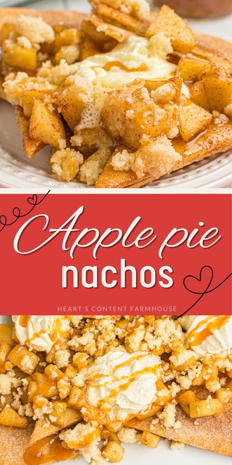 Looking for a fun and easy way to enjoy your favorite fall flavors? Try this delicious apple pie nachos recipe. It's perfect for a quick snack or dessert. You'll love the combination of cinnamon and caramel. Apple Pie Dessert Nachos, Apple Pie Nachos Recipe, Food Truck Nachos, Fall Food Truck Ideas, Apple Cheesecake Desserts, Apple Pie Nachos, Nacho Ideas, Apple Nacho Bar, Cheesecake Nachos