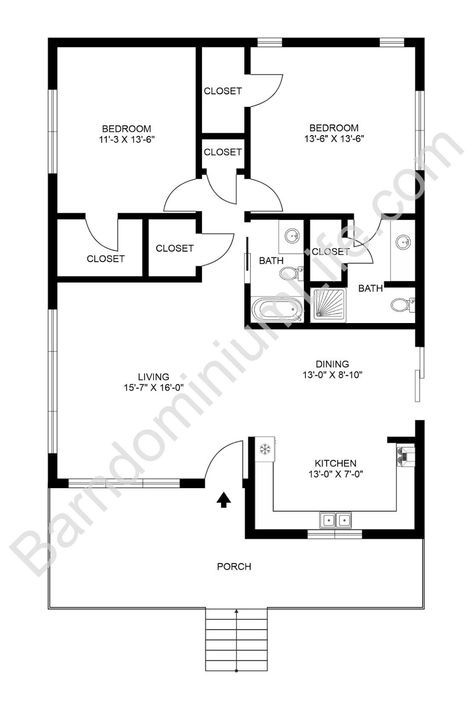 2 Bedroom Barndominium Floor Plans, 2 Bedroom Barndominium, 2 Bedroom Floor Plans, Two Bedroom Apartment, Bungalow Floor Plans, Floor Plans Ranch, Barndominium Plans, Basement House Plans, Garage Apartment Plans