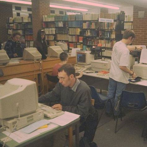 Sussex library, UK, early 90s. Computer room. 90s Nerd, 90s Computer, Studying Hard, Nerd Aesthetic, Library Week, Library Aesthetic, Some Things Never Change, Thursday Motivation, Studying Life