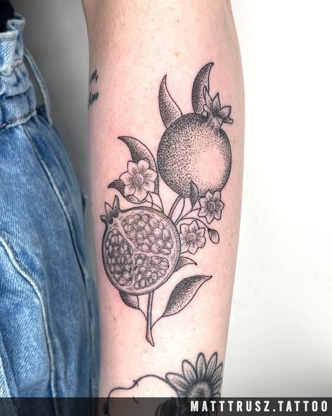 Pomegranate Branch ver.2. Done on Jamie Hand Holding Pomegranate, Holding Pomegranate, Pomegranate Branch, Pomegranate Tattoo, Hand Holding, May 17, Tattoo On, Tattoos And Piercings, Pomegranate