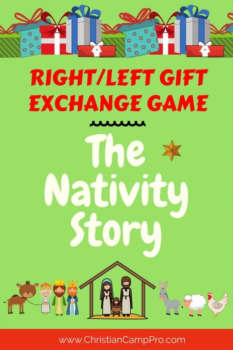 Advent Games For Kids, Christmas Left Right Story, Gift Exchange Story, Kids Gift Exchange, Gift Passing Game, Left Right Christmas Game, Christian Christmas Games, Gift Exchange Game, Gift Games