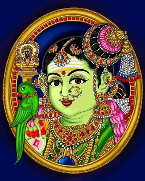 Meenakshi Amman, Mysore Painting, Indian Traditional Paintings, Durga Painting, Kerala Mural Painting, Buddha Art Painting, Pichwai Paintings, Beautiful Art Paintings, Goddess Artwork