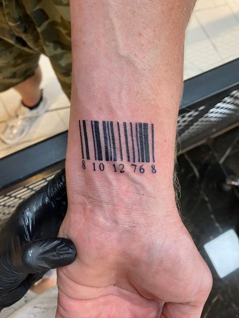 Barcode tattoo Spotify Barcode Tattoo, Barcode Tattoo Design, Bar Code Tattoo, Binary Tattoo, Scratch Tattoo, Code Tattoo, Barcode Tattoo, Tattoo Cool, Tattoo Samples